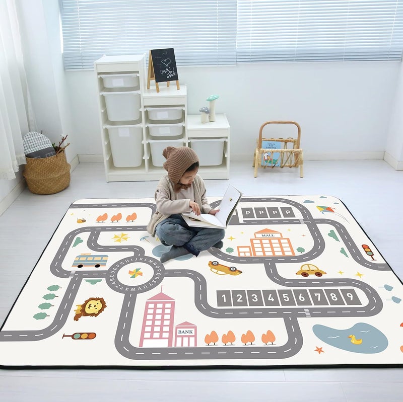 Loartee Soft Kids Educational Rug - 0.78" Thick Road Rug, ABC Alphabet & Numbers Play Mat for Toddlers, Game Area Rug, Baby Crawling Mats, Leisure Time, Warm White - Image 1